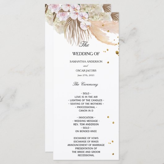 Elegant Floral Orchids en Pampas Beauty Lijst Menu (Voorkant / Achterkant)