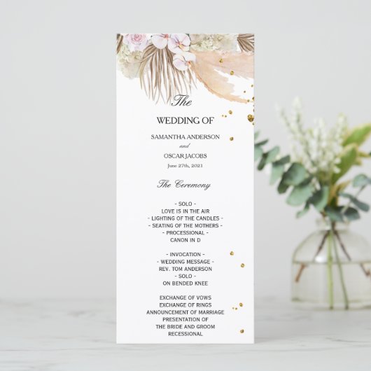 Elegant Floral Orchids en Pampas Beauty Lijst Menu (Staand voorkant)