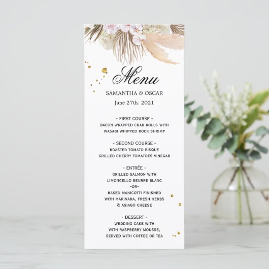 Elegant Floral Orchids en Pampas Beauty Lijst Menu (Staand voorkant)