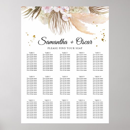 Elegant Floral Orchids en Pampas Beauty Lijst Poster (Voorkant)