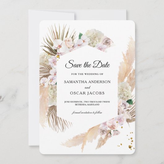 Elegant Floral Orchids en Pampas Beauty Lijst Save The Date (Voorkant)