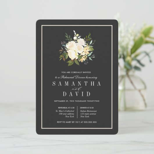 Elegant Floral Organic Wedding Rehearsal Dinner Kaart (Staand voorkant)