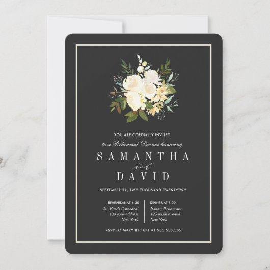 Elegant Floral Organic Wedding Rehearsal Dinner Kaart (Voorkant)