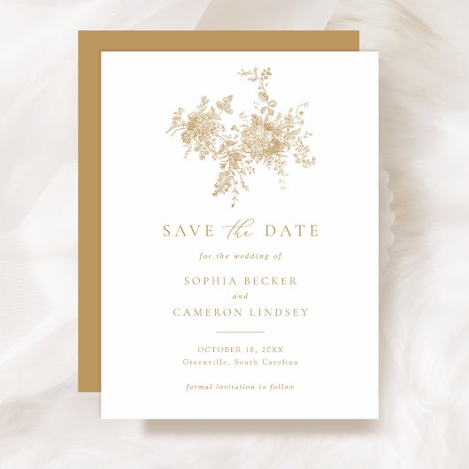 Elegant Floral Ornament Gold Wedding Save the Date Kaart