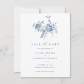 Elegant Floral Ornament Navy Blue Save the Date Kaart (Voorkant)