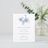 Elegant Floral Ornament Navy Blue Save the Date Kaart (Staand voorkant)