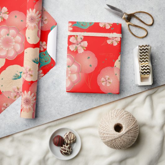 Elegant Floral Ornament Spring Peach Garden Cadeaupapier (Crafts)