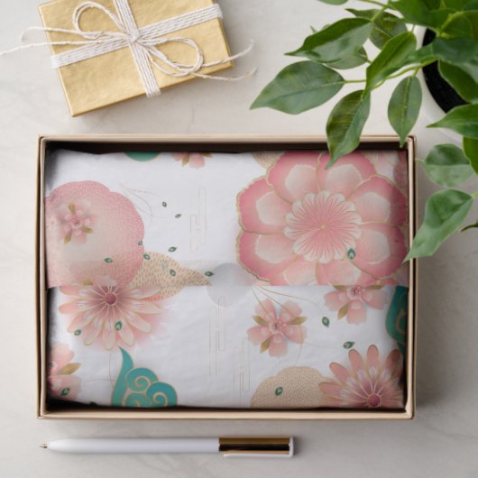 Elegant Floral Ornament Spring Peach Garden Tissuepapier (Geschenk)