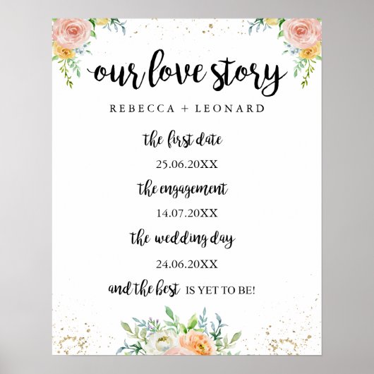 Elegant floral our verhaleningstitel voor bruiloft poster (Voorkant)