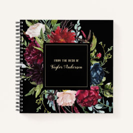 Elegant  Floral over zwart-gepersonaliseerd Notitieboek