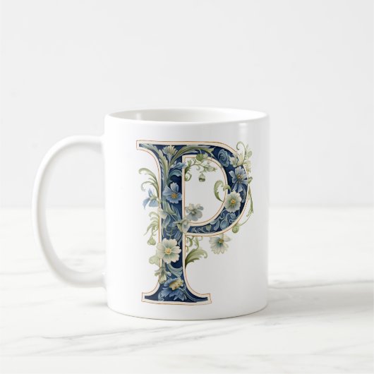 Elegant Floral P Monogram Mug Koffiemok (Links)