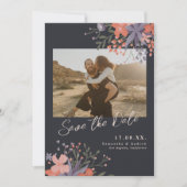 Elegant floral paars blauw 2 foto's slaan de datum save the date (Voorkant)