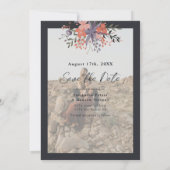 Elegant floral paars blauw 2 foto's slaan de datum save the date (Achterkant)
