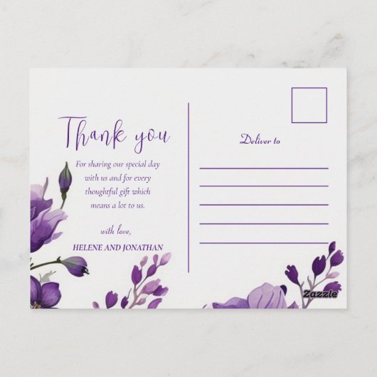 Elegant Floral Paars Chic Boho Wedding Bedankt Briefkaart (Achterkant)