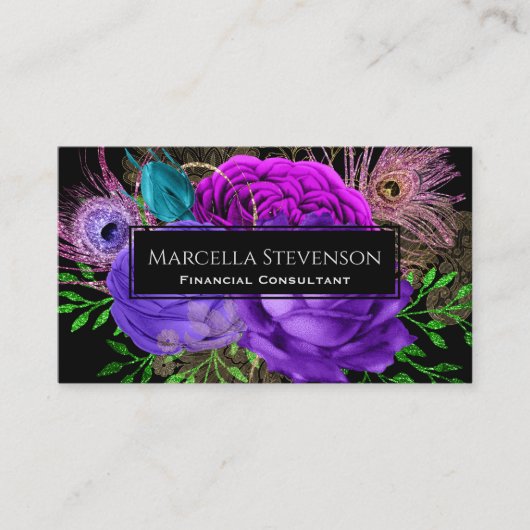 Elegant Floral Paars Fuchsia Pink Visitekaartje (Voorkant)