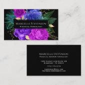 Elegant Floral Paars Fuchsia Rozen Glitter Visitekaartje (Voorkant / Achterkant)