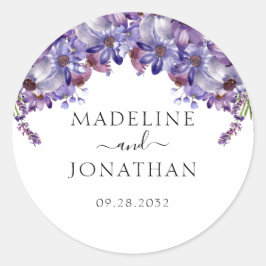 Elegant Floral Paars Lavender Peonies Wedding Ronde Sticker