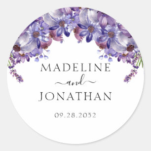 Elegant Floral Paars Lavender Peonies Wedding Ronde Sticker
