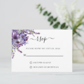 Elegant Floral Paars Lavender Peonies Wedding RSVP Kaartje (Staand voorkant)