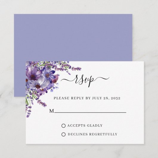 Elegant Floral Paars Lavender Peonies Wedding RSVP Kaartje (Voorkant / Achterkant)
