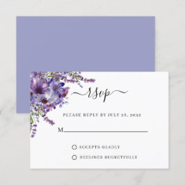 Elegant Floral Paars Lavender Peonies Wedding RSVP Kaartje