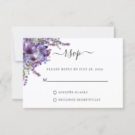 Elegant Floral Paars Lavender Peonies Wedding RSVP Kaartje