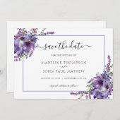 Elegant Floral Paars Lavender Peonies Wedding Save The Date (Voorkant / Achterkant)