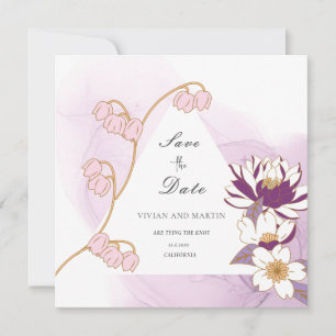 Elegant floral Paars Lotus Save the Date Kaart