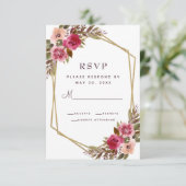 Elegant Floral Paars Pink Chic Gold Lijst Wedding RSVP Kaartje (Staand voorkant)