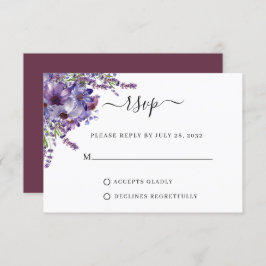 Elegant Floral Paars Plum Peonies Wedding RSVP Kaartje