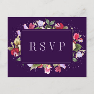 Elegant Floral Paars roze Lila bruiloft RSVP Briefkaart