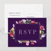 Elegant Floral Paars roze Lila bruiloft RSVP Briefkaart (Voorkant / Achterkant)