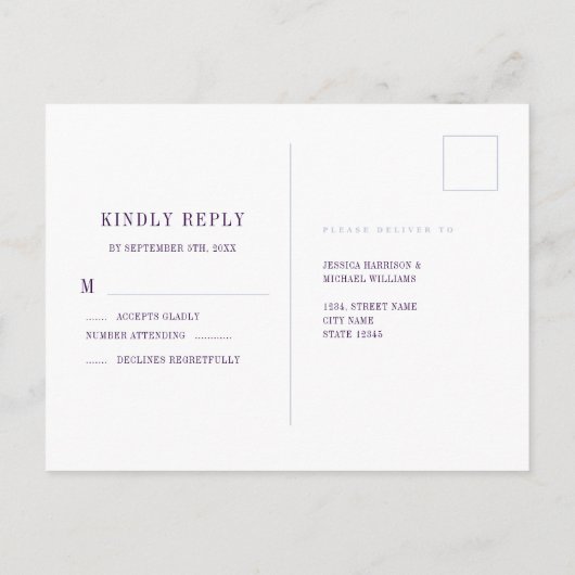 Elegant Floral Paars roze Lila bruiloft RSVP Briefkaart (Achterkant)