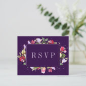 Elegant Floral Paars roze Lila bruiloft RSVP Briefkaart (Staand voorkant)