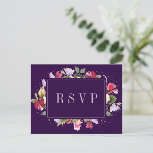 Elegant Floral Paars roze Lila bruiloft RSVP Briefkaart (Staand voorkant)