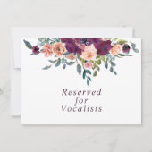 Elegant Floral | Paars roze reserveringsteken Notitiekaartje (Voorkant)