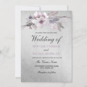 Elegant Floral Paars Silver Foil Wedding Kaart (Voorkant)