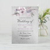Elegant Floral Paars Silver Foil Wedding Kaart (Staand voorkant)