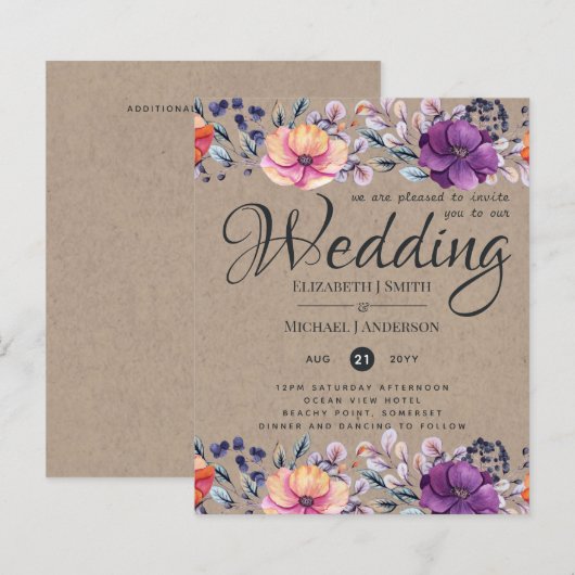 Elegant Floral Paars Sinaasappel Wedding (Voorkant / Achterkant)