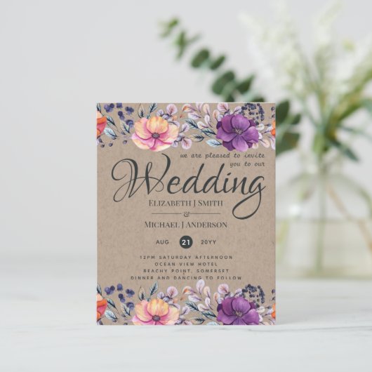 Elegant Floral Paars Sinaasappel Wedding (Staand voorkant)