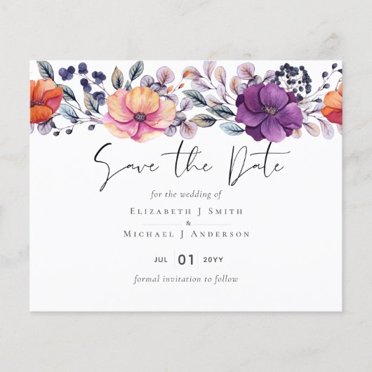 Elegant Floral Paars Sinaasappel Wedding (Voorkant)