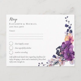 Elegant Floral Paars Sinaasappel Wedding Briefkaart