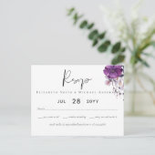 Elegant Floral Paars Sinaasappel Wedding Briefkaart (Staand voorkant)