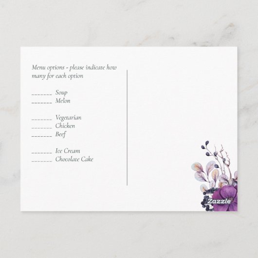 Elegant Floral Paars Sinaasappel Wedding Briefkaart (Achterkant)