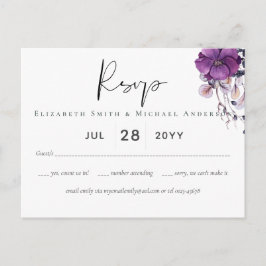 Elegant Floral Paars Sinaasappel Wedding Briefkaart