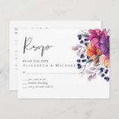 Elegant Floral Paars Sinaasappel Wedding Briefkaart (Voorkant / Achterkant)