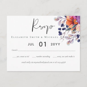 Elegant Floral Paars Sinaasappel Wedding Briefkaart