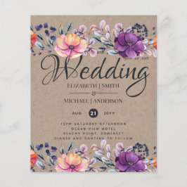 Elegant Floral Paars Sinaasappel Wedding Flyer