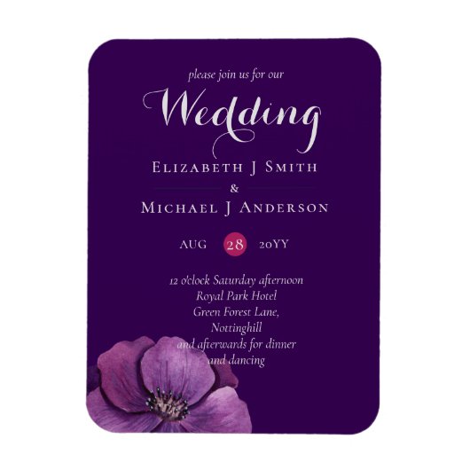 Elegant Floral Paars Sinaasappel Wedding Magneet (Verticaal)