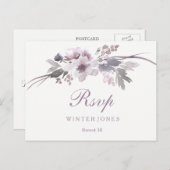 Elegant Floral Paars Winter Sweet 16 RSVP Uitnodiging Briefkaart (Voorkant / Achterkant)